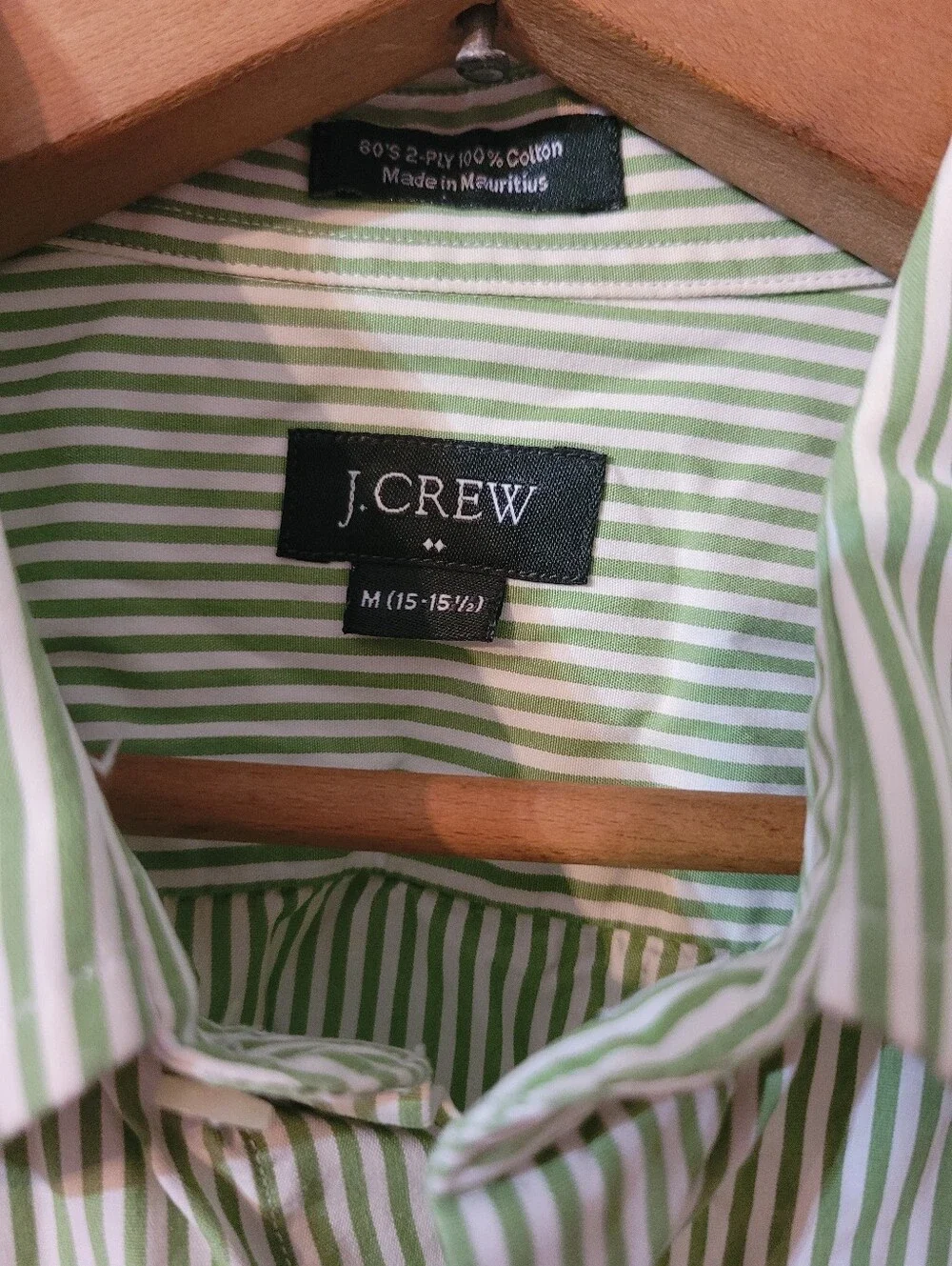 J Crew 100% Cotton Stripe Green & White Casual Button Down Shirt Size Medium!